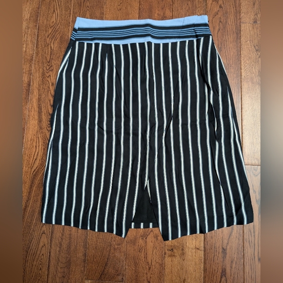 LOFT Dresses & Skirts - Loft Blue Stripe Pencil Skirt Womens Sz 4 Viscose Front Slit Career Chic NWT